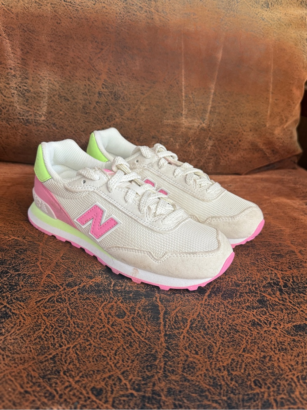 New Balance Cream Sneakers with Pink & Neon Green Accents